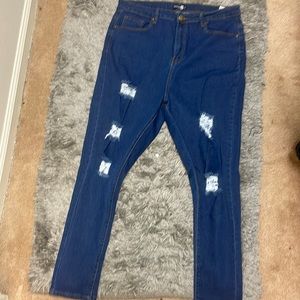 Boohoo distressed skinny Jean dark blue us 14